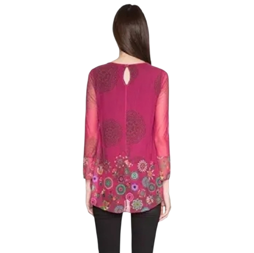 Desigual Women's Chruse Long Sleeve Shirt Pink Whimsigoth Y2K Size Small - Picture 2 of 7